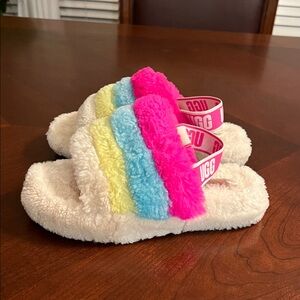 Kids UGG Multicolor Fluffy Slide Sandals